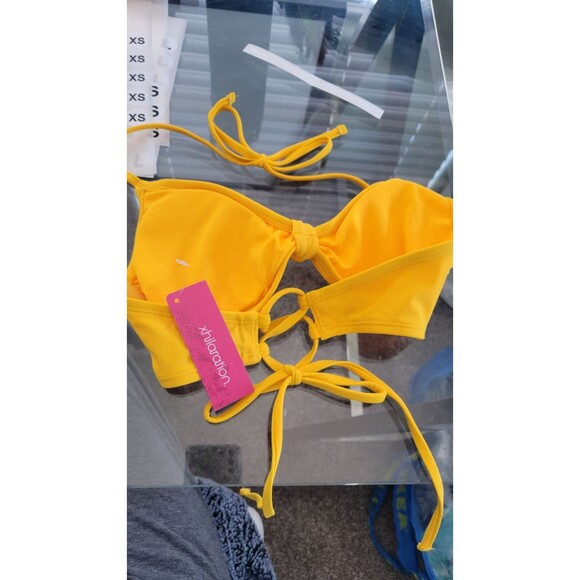 Yellow Halter Top Knot Criss Cross Tie Back Bikini  (Top Only)  Sz M (4-6) - Picture 2 of 5